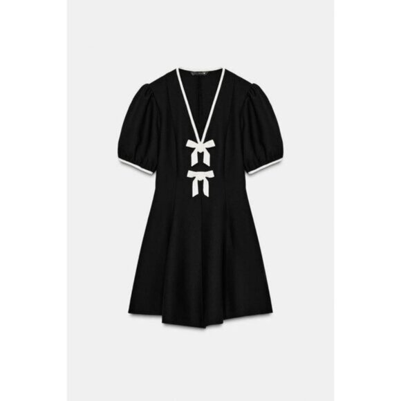 ZARA MINI DRESS WITH CONTRAST BOWS - Picture 4 of 6